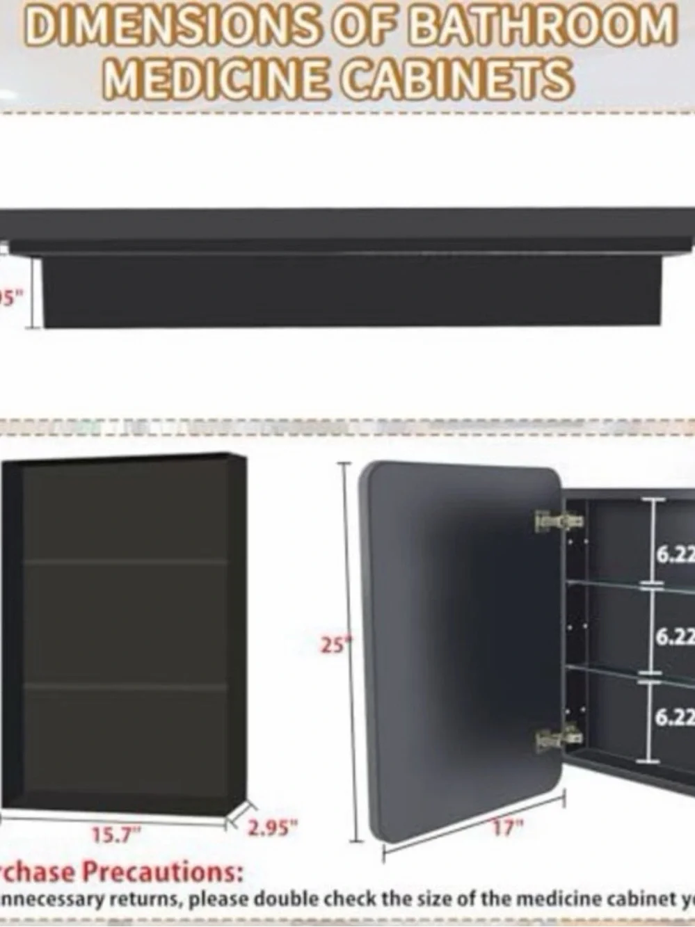 Matte Black Rectangular Wall Medicine Cabinet with Interior Shelves